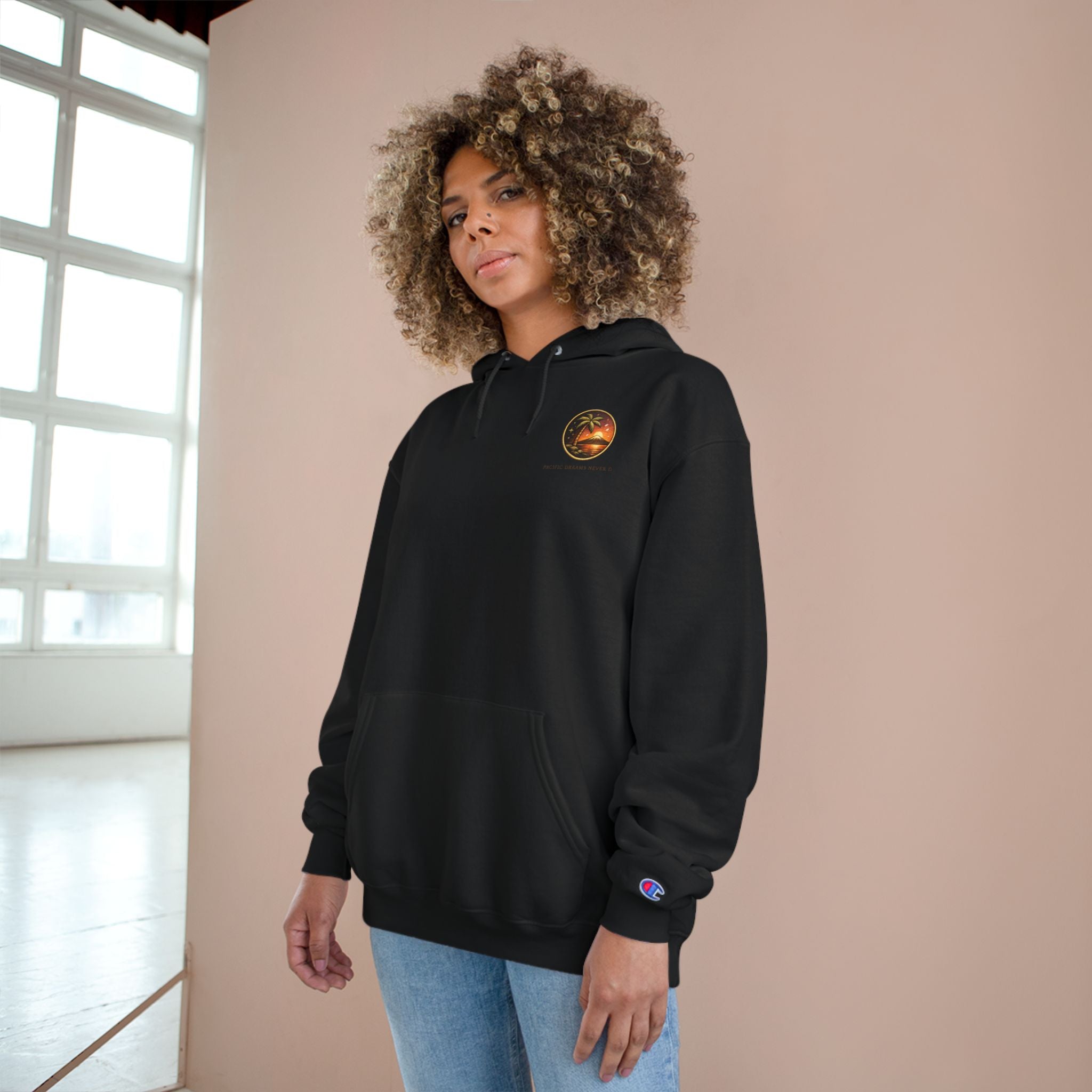 LAST SUNSET Champion Hoodie — Retro Sunset Graphic Hoodie