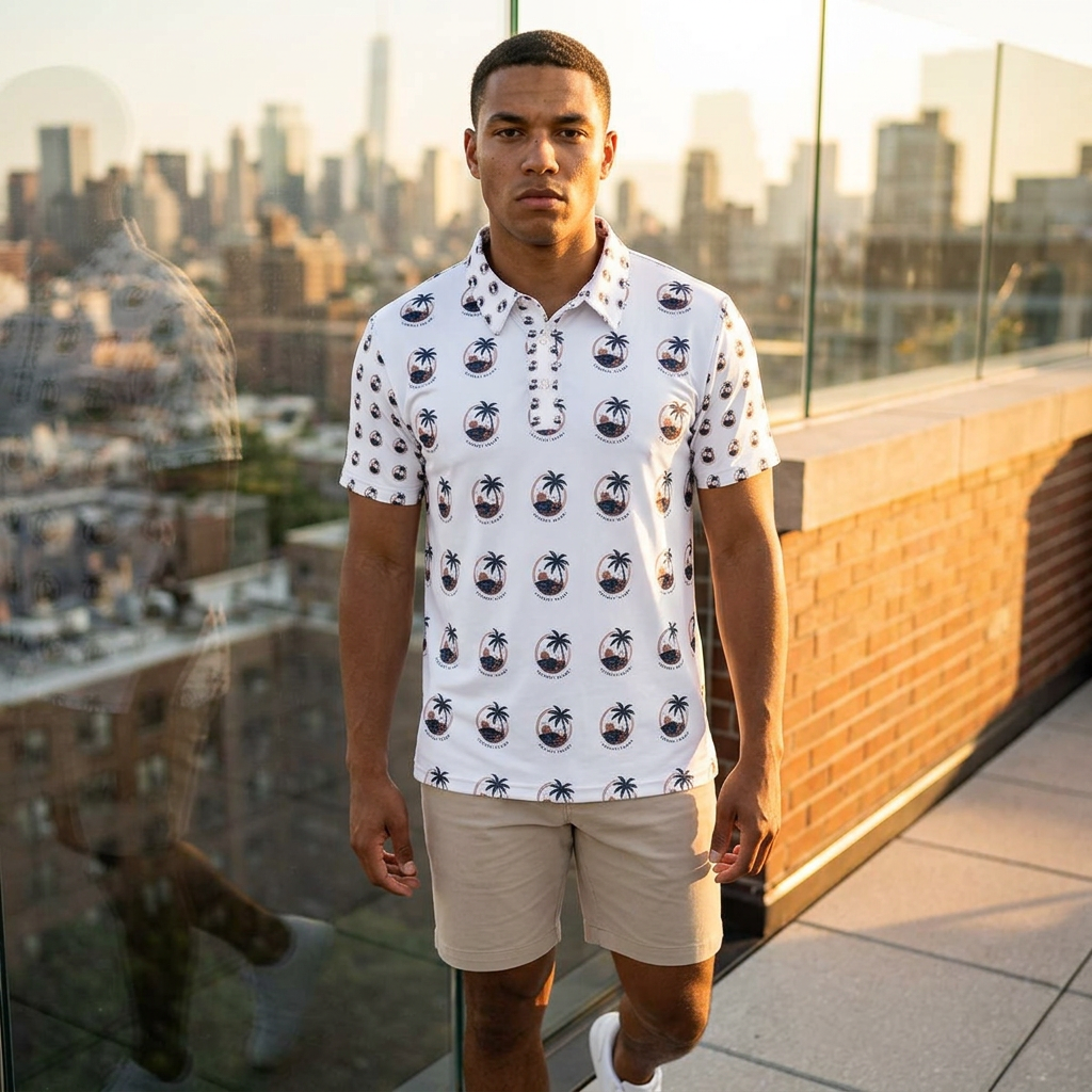 SHIBUYA PALMS Button-Up Polo Shirt