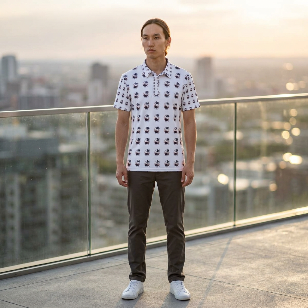 SHIBUYA PALMS Button-Up Polo Shirt