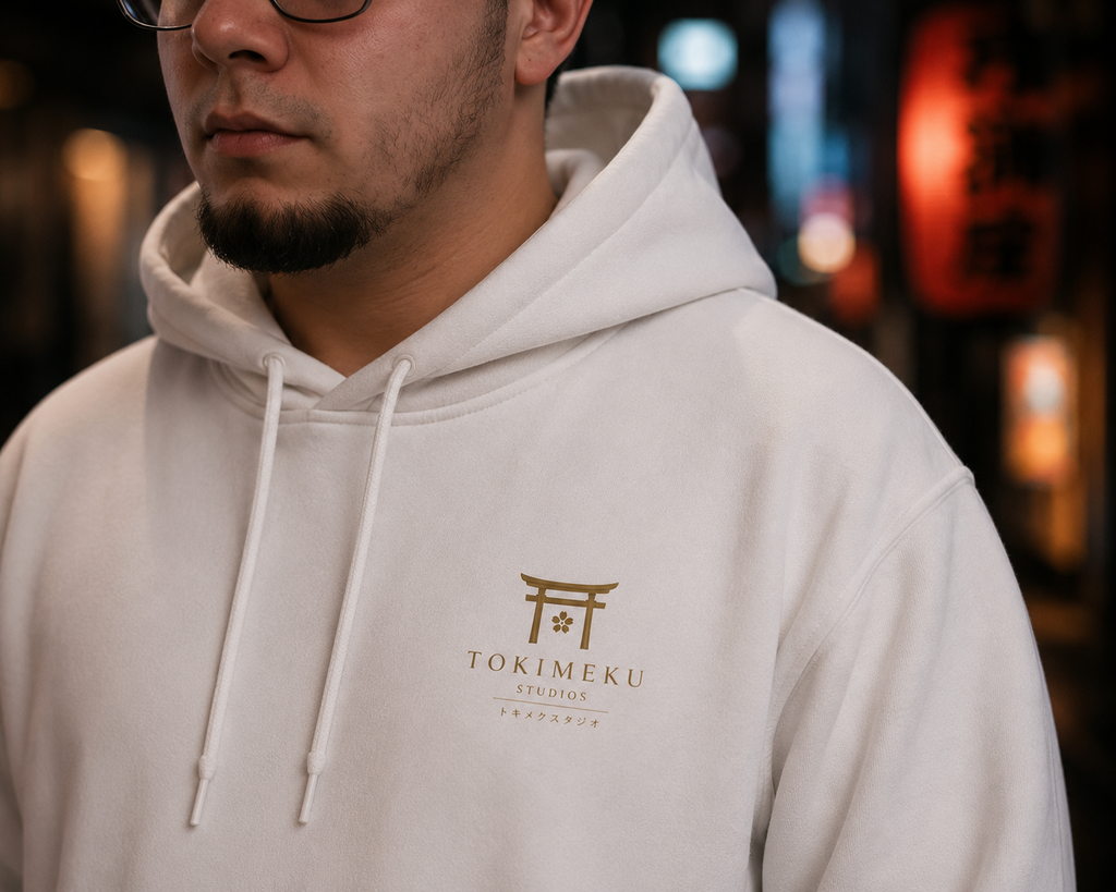 Eternal Gate Hoodie — Tokimeku Originals Torii Gate Hoodie (Pearl White, Metallic Gold)