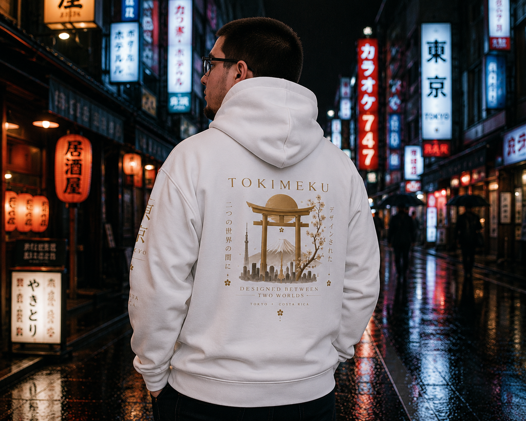 Eternal Gate Hoodie — Tokimeku Originals Torii Gate Hoodie (Pearl White, Metallic Gold)