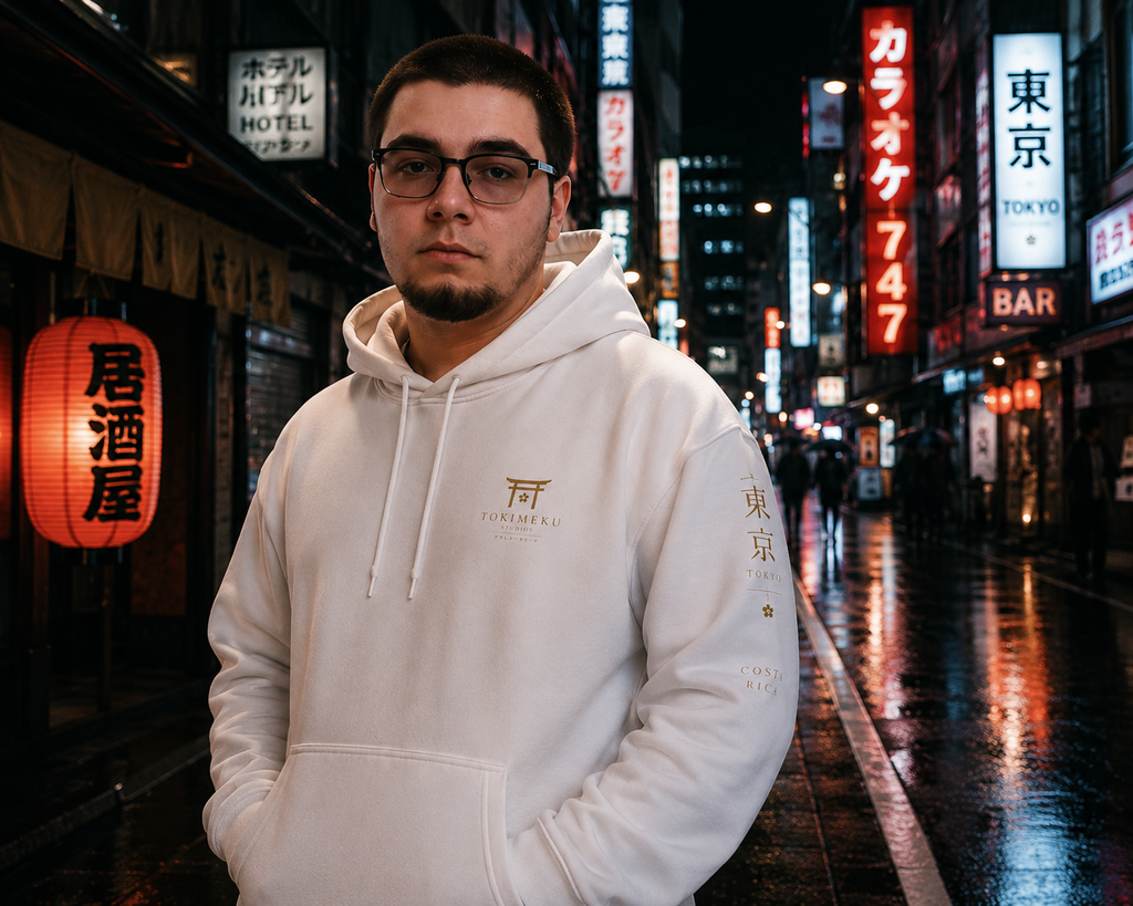 Eternal Gate Hoodie — Tokimeku Originals Torii Gate Hoodie (Pearl White, Metallic Gold)