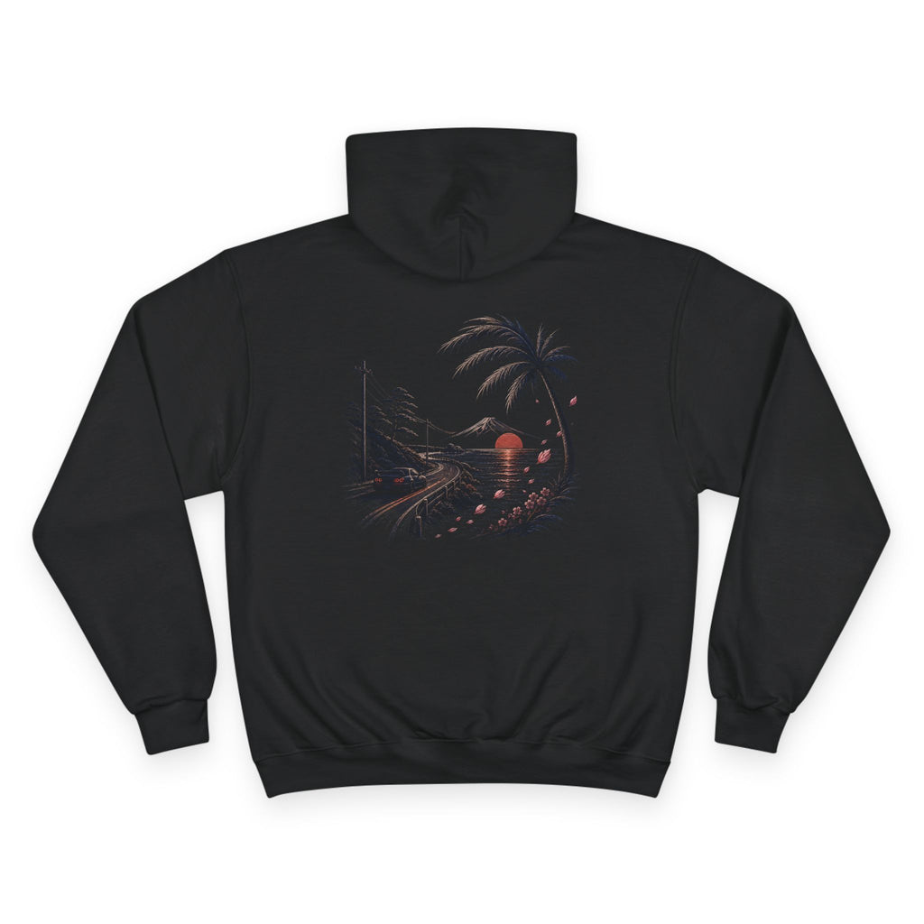 LAST SUNSET Champion Hoodie — Retro Sunset Graphic Hoodie